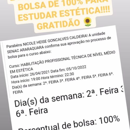 Como Consegui uma Bolsa de 100% no SENAC para cursar Estética.